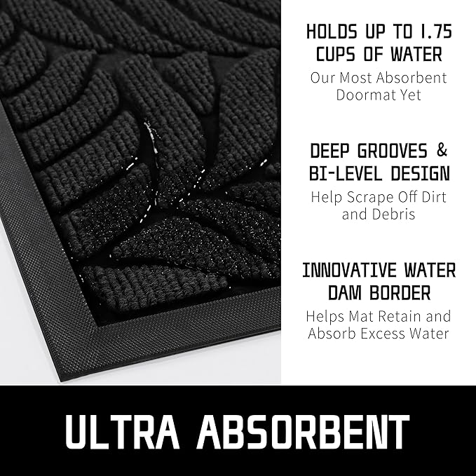 Yimobra Front Door Mat Outdoor Indoor, 47x24 All-Season Waterproof Welcome Mat, All-Weather Outside Entrance Mat, Non-Slip Patio Porch Doormat, Low Profile, Fade Resistant, Black