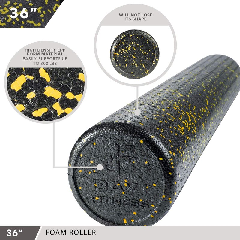 Day 1 Fitness High Density Muscle Foam Rollers - Sports Massage Rollers for Stretching, Physical Therapy, Deep Tissue, Myofascial Release - Ideal for Exercise and Pain Relief - Speckled Yellow, 36”
