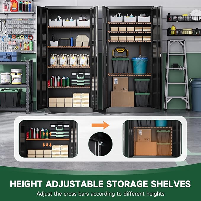 Letaya Metal Garage Storage Cabinets with Lock Door and Adjustable Shelves, Steel Tool Cabinets for Home,Office,Warehouse Organisieren (Black, 72" H)