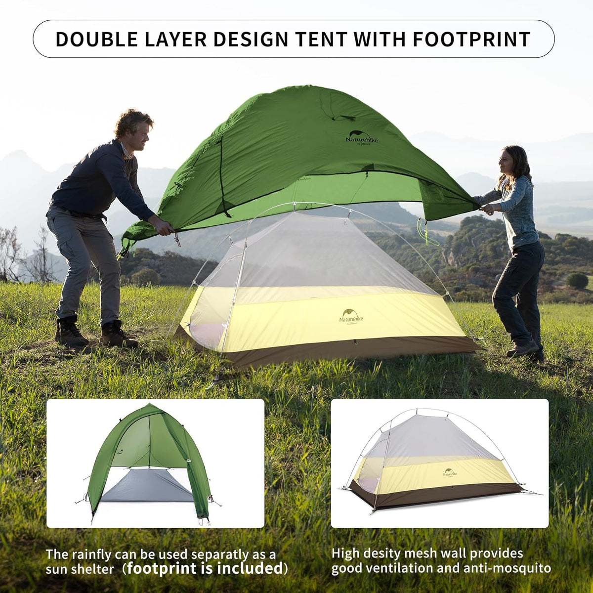 Naturehike Cloud-Up 1 Person Tent, Lightweight Backpacking Tents for One Man, Waterproof Ultralight One Person Tent for Camping Hiking Backpacking