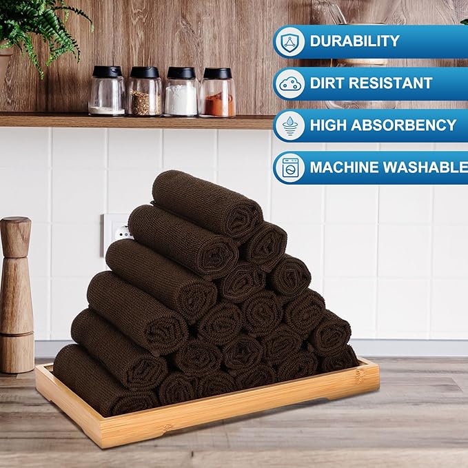 Tenare 100 Pack 12'' x 12'' Microfiber Cleaning Cloths Reusable Cleaning Rags Bulk Microfiber Towels Softer Highly Absorbent Washcloths for House Kitchen Car Window(Brown)
