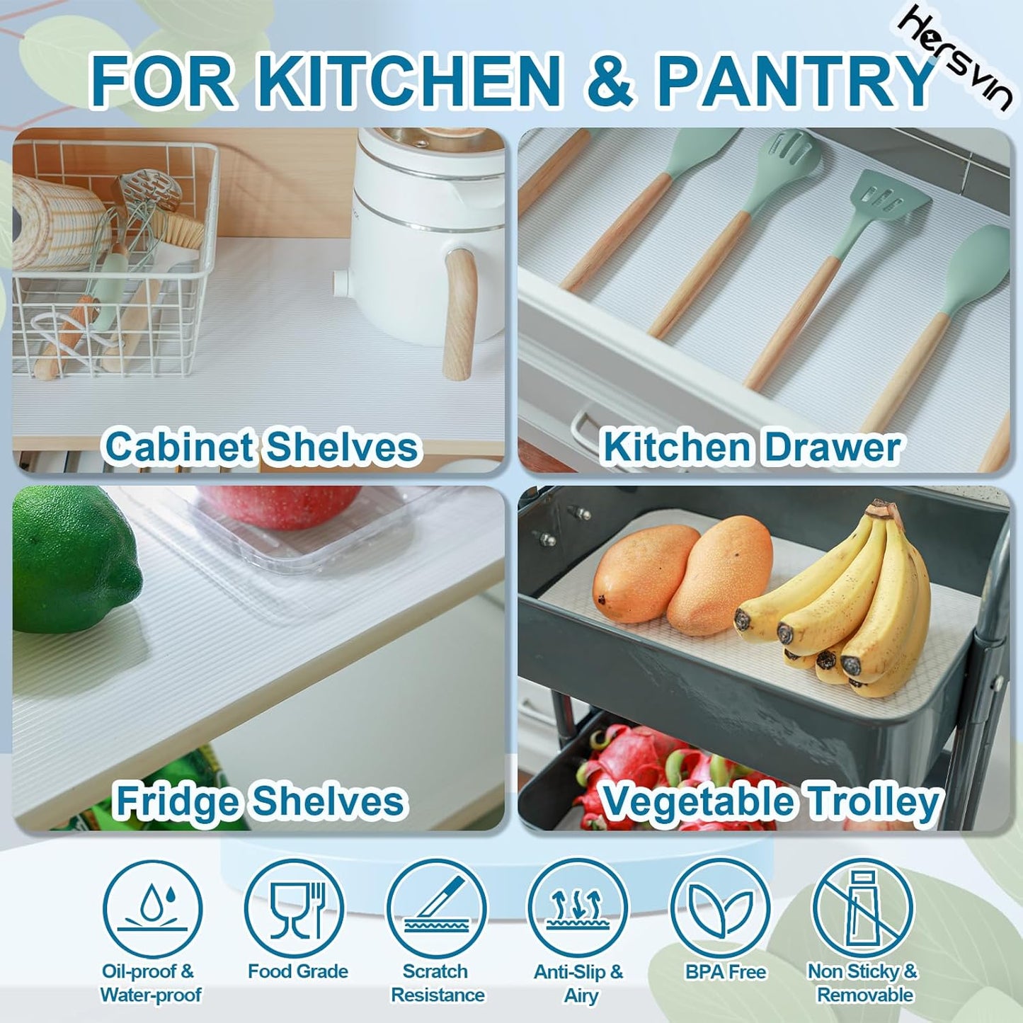 Shelf Liners 24 in x 20 ft EVA Drawer Mats, Non-Adhesive Cupboard Protector, Kitchen Cabinet Lining Fridge Liner (White Stripe, 61x610cm)