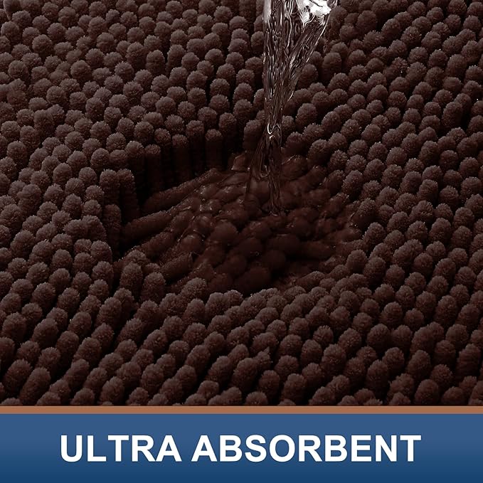Smiry Luxury Chenille Toilet Rugs U-Shaped 24x20, Soft Absorbent Non-Slip Contour Bathroom Rugs for Toilet, Machine Washable Contoured Bath Mats, Brown