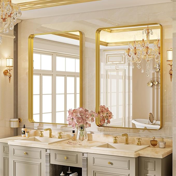 VooBang Bathroom Mirror 24x32 inch, Modern Round Corner Bathroom Vanity Mirror