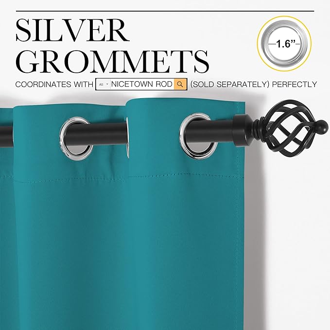 NICETOWN Room Darkening Curtains 45 inch Length 2 Panels, Thermal Insulated