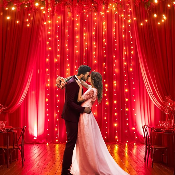 4 Panels Red Backdrop Curtain for Parties Wedding Wrinkle Free Red Photo Curtains Backdrop Drapes Fabric Decoration for Birthday Party Baby Shower Christmas 20ft(W) x 10ft(H)
