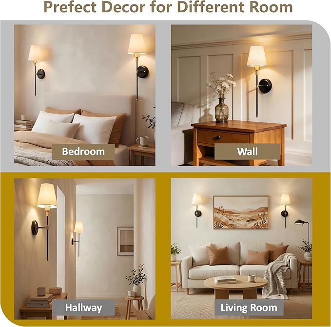 DORESshop Battery Operated Wall Sconce Set of 2, Wireless Wall Light Easy to