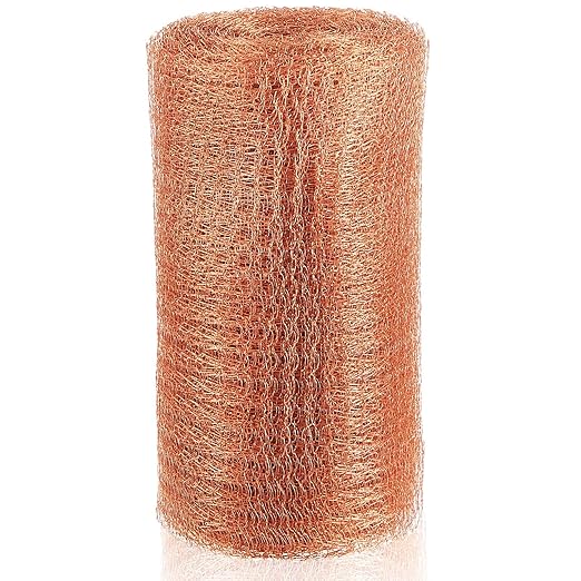 Gisafai 8'' x 150 ft Copper Mesh Rodent Control Copper Wool for Slugs Rustproof DIY Hole Filler Pure Wire Mesh for Bat Snail Bird Pest Rodent Control Gap Blocker Fill Fabric Hole Gardening(1 Roll)