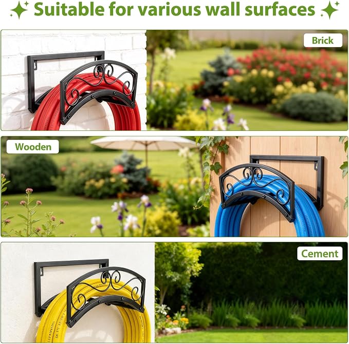 BOLITE Garden Hose Holder Wall Mount, Heavy Duty Metal Water Hose Holder for Outside, Hose Storage Holds 150FT Water Pipe for Yard, Lawn, Garden, Farm, Gifts for Women Men