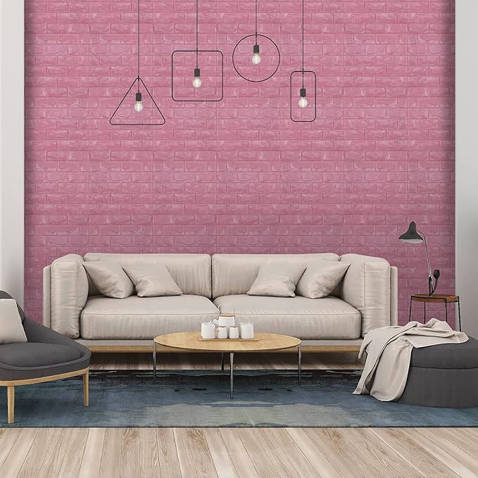 30PCS 3D Wall Panels Peel and Stick Faux Brick Wallpaper Pink Self Adhesive