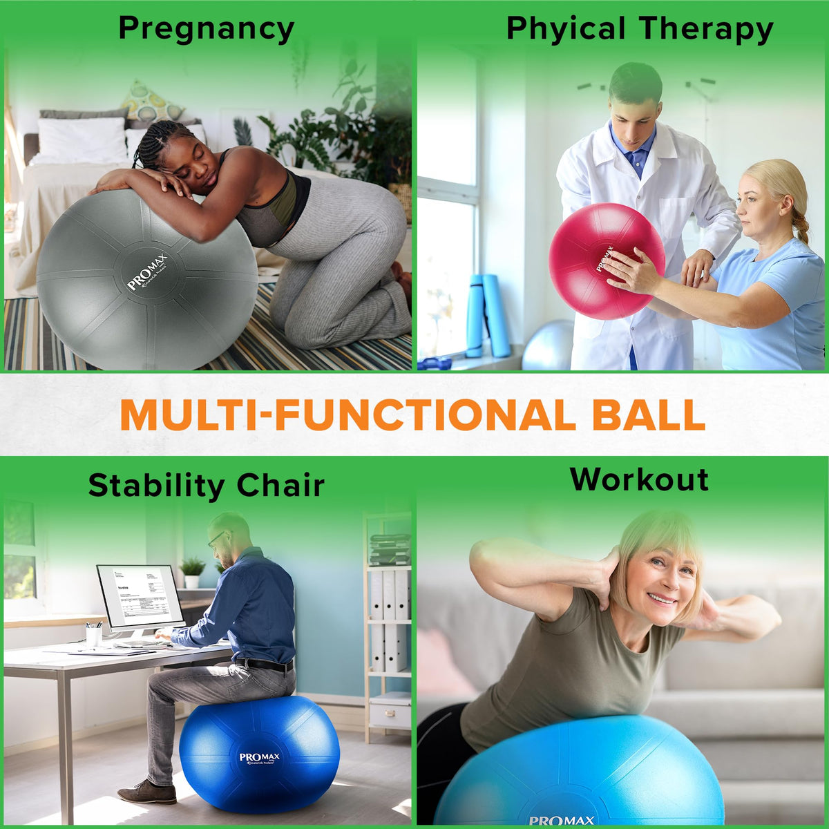 SmarterLife PRO MAX Exercise Ball – Yoga, Stability & Balance Trainer for Core Workouts, Fitness, Physical Therapy, Pregnancy & Office Chair Support – Anti-Slip, Anti-Burst (55cm, Turquoise)