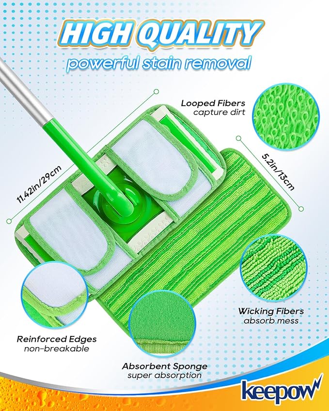 Keepow Reusable Mop Pads Refills Compatible with Swiffer Sweeper and Sweep & Mop Deluxe, Microfiber Wet Mopping Cloths Dry Sweeping Floor Cleaning Mop Pad Refill, Mop Head Replacements Part 3 Pack