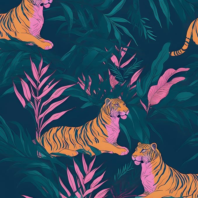 BOKEBEVE Tiger Wallpaper Peel and Stick Tropical Contact Paper Jungle Animal
