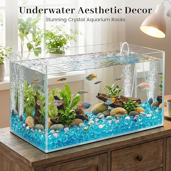 DomeStar 150PCS Light Blue Fake Ice Rocks Vase Fillers, Aquarium Gravels Small Stones for Fish Tanks Decorations Home Table Scatter