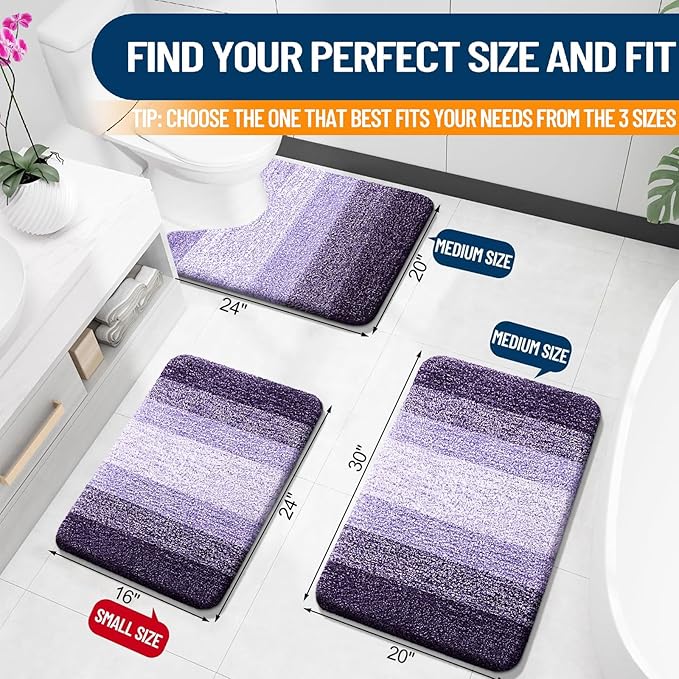 OLANLY Bathroom Rugs Mat 34x21, Extra Soft Absorbent Microfiber Bath Rugs, Rubber Backing, Quick Dry, Machine Washable Bath Mats for Bathroom Floor, Tub and Shower, Home Decor Accessories, Violet