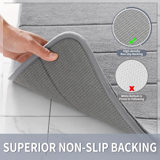 Yimobra Bathroom Runner 55"x24", Non Slip Memory Foam Bath Mat, Super Soft Water Absorbent Hallway Carpet, Machine Washable Rug for Vanity Tub Shower, Gray