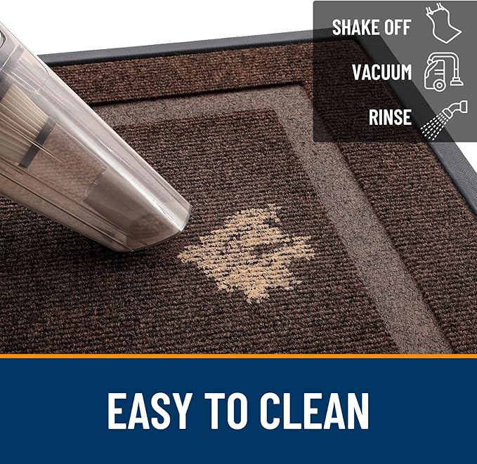 OLANLY Front Door Mat Indoor Outdoor Entrance, Waterproof All-Season, All-Weather Doormat, Sturdy Natural Rubber, Fade Resistant, Low Profile, Easy Clean Patio Porch Entryway Mat, 33x21, Dark Brown