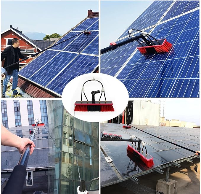 Telesbrush,Solar Panel Cleaning Brush and Pole Extendable Window Cleaning Kit Water Fed Extendable Brush Roof Cleaning Tools Conservatory/7.2M