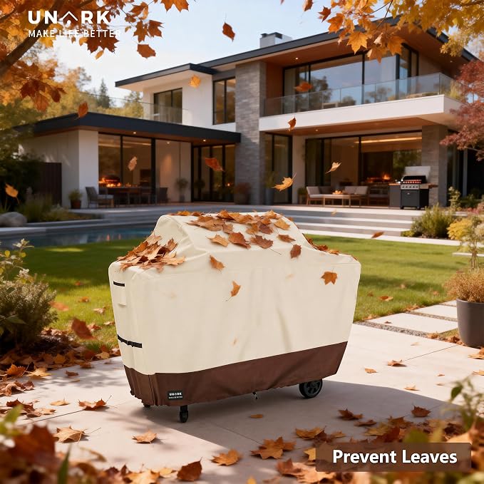 Grill Cover for Outdoor Grill 65 inch, Gas Grill Covers Heavy Duty Waterproof Suitable for Weber Genesis 2, All Weather Protection 65 Inch Grill Cover 65" L x 24" W x 46" H Beige and Brown