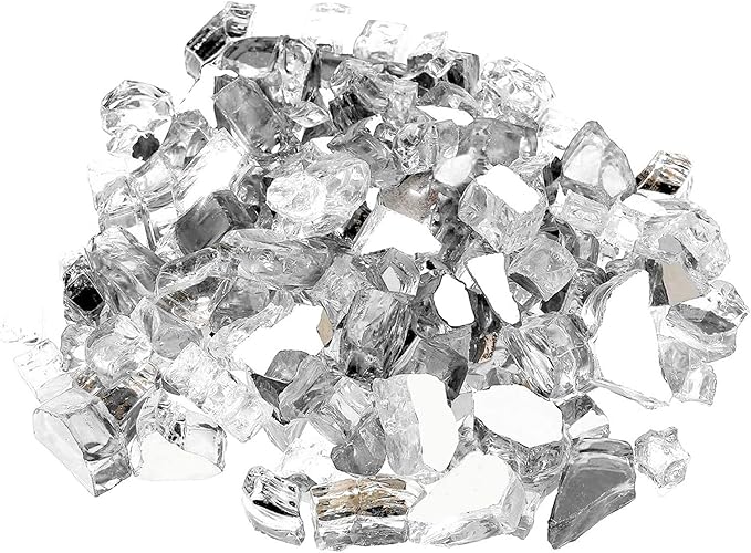 Mr. Fireglass 10 Pounds Fire Glass - 1/2 Inch High Luster Reflective Tempered Glass Rocks for Fireplace Fire Pit Table and Landscaping, Platinum