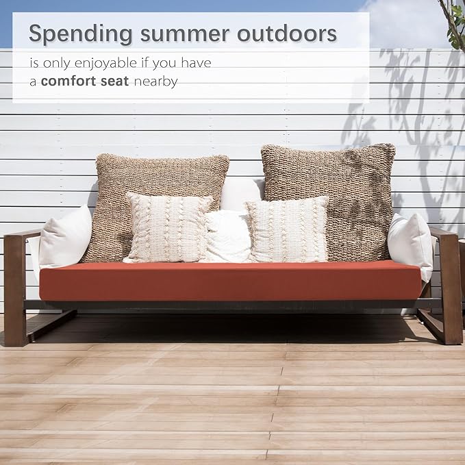 Favoyard Outdoor Bench Cushion 45 x 18 Inch Waterproof Patio Furniture Cushions 3-Year Color Fastness Garden Sofa Settee Couch Swing Pads with Handle and Attach Ties, Spice