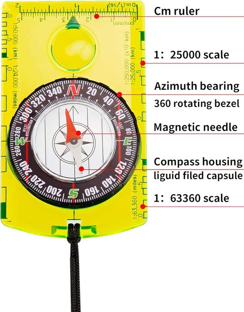 Gejoy Orienteering Compass Set - 6 Pieces with Declination, Magnifier & Ruler for Hiking, Camping & Navigation