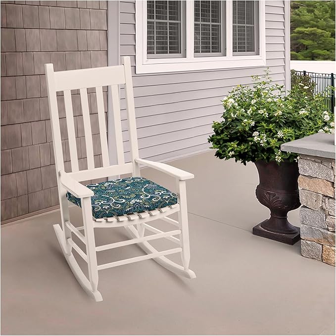 Arden Indoor/Outdoor Seat Or Rocking Chair Cushion, 19 x 18, Water Repellent, Rain Proof, Fade Resistant Cushion for Rocking Or Dining Chairs Sapphire Aurora Blue Damask