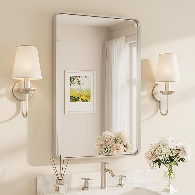 TETOTE Brushed Nickel Bathroom Mirror 24 x 36 Inch