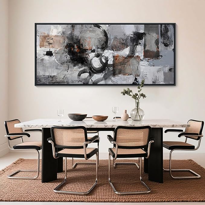 Large Abstract Black And Grey Canvas Wall Art Living Room Wall Decor Paintings Decorations Modern Wall Pictures for Bedrooms Framed Artwork for Walls 31×70IN