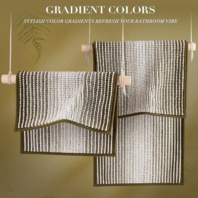 Bathroom Rugs and Mats Sets, 2 Piece Thick Absorbent Chenille Bath Mat Rug Set Non Slip, Soft Shaggy Bath Room Floor Mats for Bathroom, Machine Washable (Coyote Brown, 20" x 60" Plus 20" x 32")