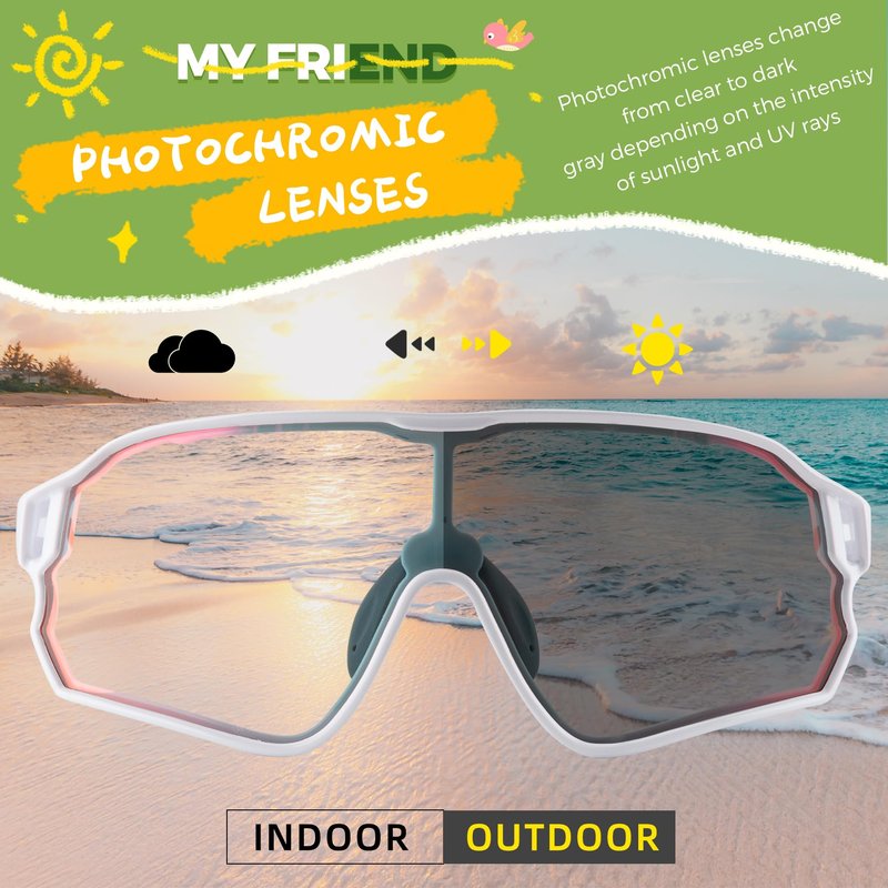 ROCKBROS Photochromic Sports Kids Sunglasses For Boys Girls Children Youth MTB Biking Sunglasses for Kids Ages 8 to 14，White