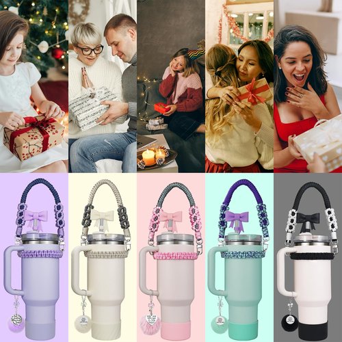10 Pcs Stanley Cup Accessories Set for 40 oz Tumbler, Stanley Straw Cover Topper, Stanley Boot Strap Holder Lanyard, Fluffy Chain, Inspirational Charms, Gift for women mom (Purple and Royal Blue)
