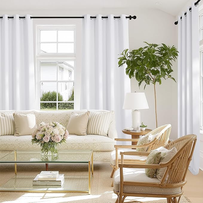NICETOWN Pure White 100% Blackout Curtains 72 inches Long