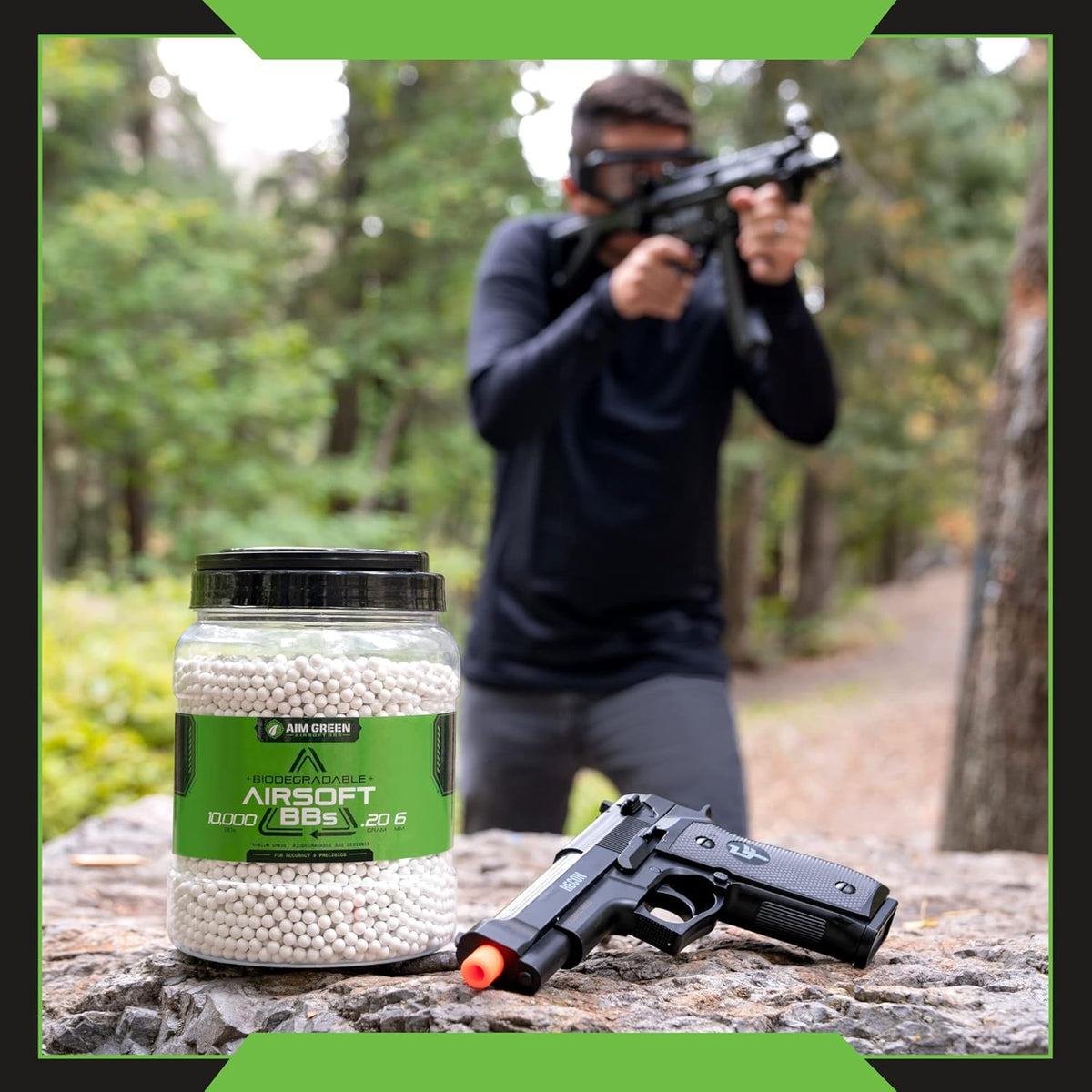 Aim Green Biodegradable Airsoft BBs - Premium 6mm, 20g to 40g, Available in 2,500 to 10,000 Count