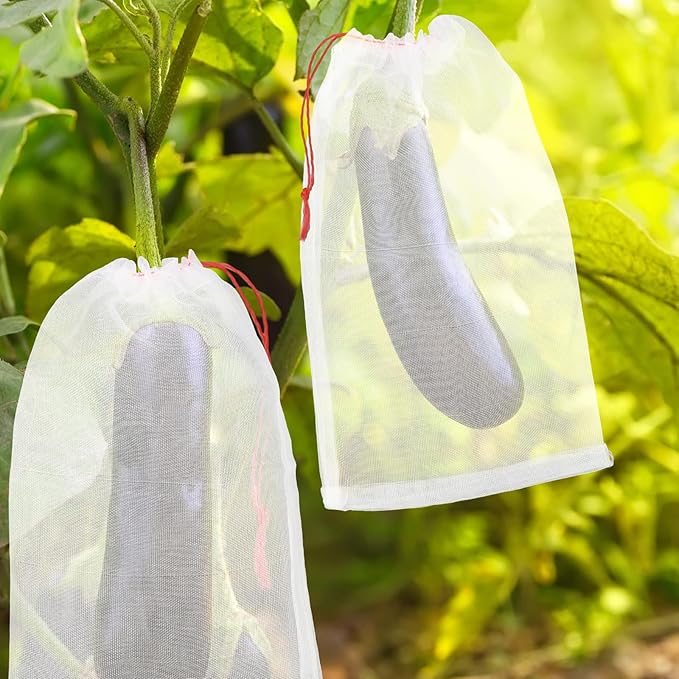 Fruit Protection Bags, 100 Pcs 8x12 Inch Garden Insect Netting Bags for Fruit Trees, Fruit Mesh Bags with Drawstring Protect Tomatos, Grapes, Mangos from Bugs Birds Squirrels