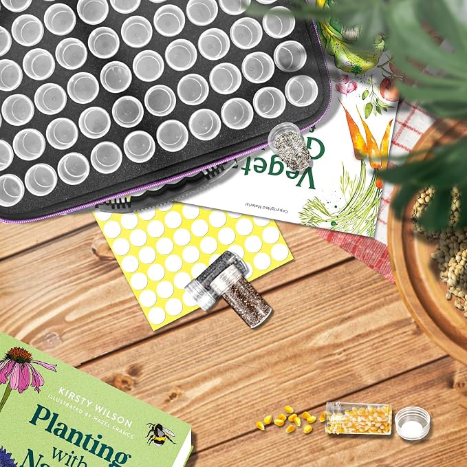 Seed Storage Organizer 60 Slots with Bottles & Envelopes, Seed Packet Storage Case for Garden Seeds, Flower Vegetable Seed Organizer with Labels, Portable Zipper Bag