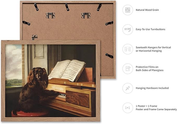 Poster Master Vintage Portrait of an Extraordinary Musical Dog Poster - Retro Dog Print - Puppy Art - Music Art - Piano Art - Animal Lover Art - Living Room or Office Decor, 8x10 Beige Framed