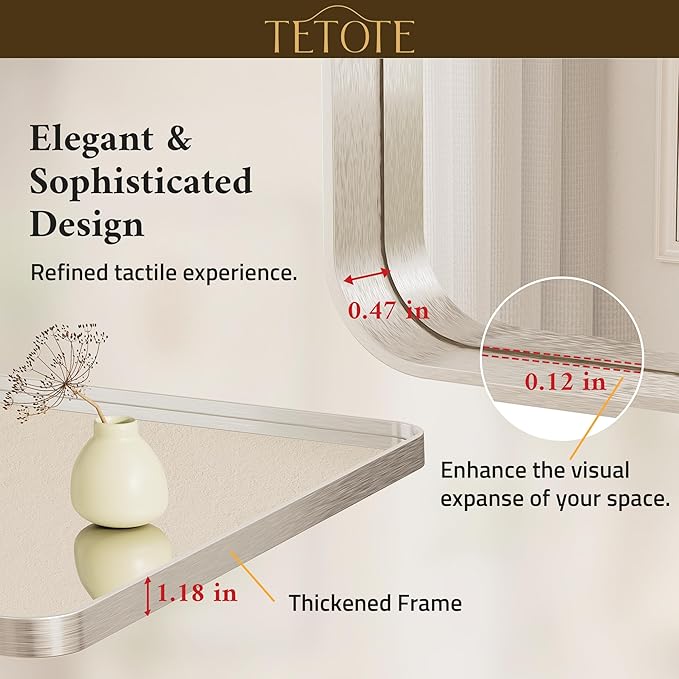 TETOTE Brushed Nickel Bathroom Mirror 24 x 30 Inch