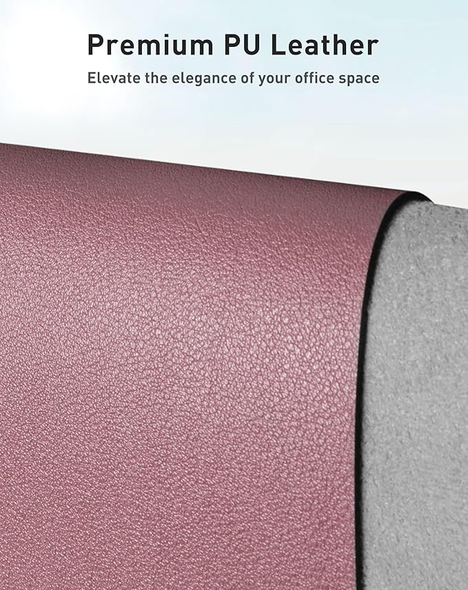 Aothia Faux Leather Desk Mat - Large Mouse Pad, Non-Slip PU Leather Blotter, Waterproof Writing Surface for Office and Home (Dark Pink, 40" x 24")