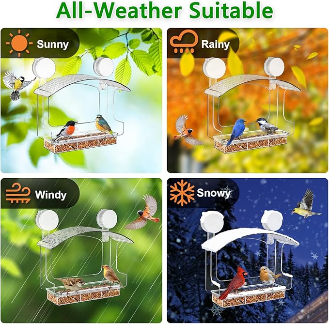 Gbekery Window Bird Feeder with Strong Adhesive Suction Cups, Clear Bird Feeders for Window Viewing, Acrylic Window Bird Houses for Viewing Inside, Suction Bird Window Feeder for Cats