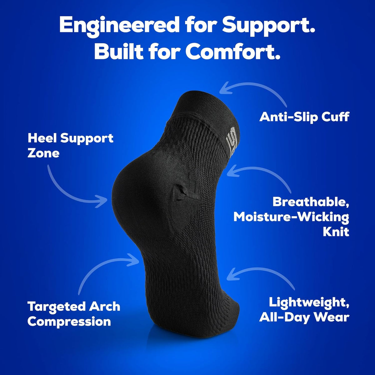 SB SOX Compression Socks for Plantar Fasciitis - Arch Support & Heel Pain Relief | Toeless Design, Small, Black