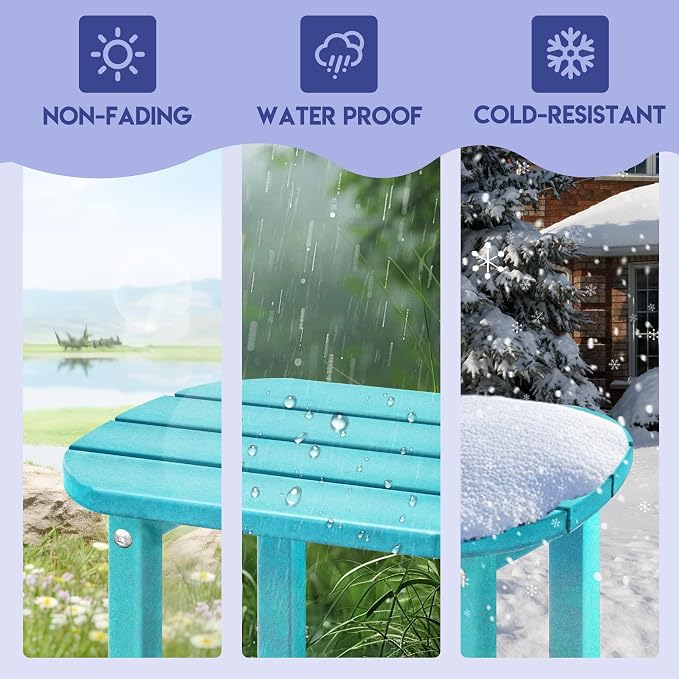 LZRS 2-Tier Patio Side Table, Heavy Duty HDPE Outdoor End Table with Wood Texture, Weatherproof Composite Table for Adirondack Chairs, Deck, Pool, Indoor/Outdoor, No Peeling Cracking(Turquoise)