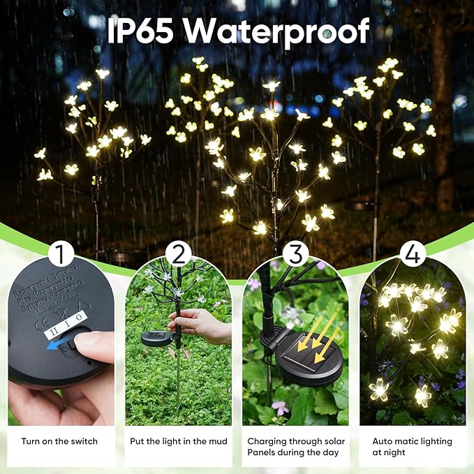 Solar Garden Lights Outdoor,Solar Lights Outdoor Decorative Waterproof for Outside 8Pack,160Led Solar Flowers Garden Decor, Yard Pathway,Patio Fairy Decorations,Gardening Gifts for Women Mom