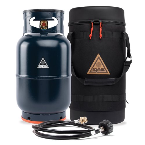 Ignik Refillable Gas Growler X 10-Pound Propane Tank with Carry Case and Adapter Hose, Black Case/Blue Tank