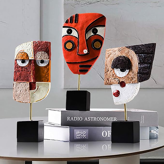 4 PCS - Handcrafted Statues Resin Abstract Sculpture for Home Decor Modern,African Art Tribal Figurines Decorations Items Accents Influencer Picks for Bookshelf,TV Stand,Living Room,Nightstand