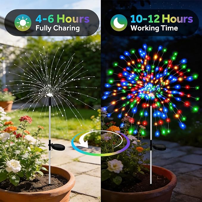 2 Pack 300 LED Solar Garden Lights Outdoor Waterproof Decorative, 8 Modes Firework Lights Solar Powered, Multicolor Sparkler Fairy Light for Yard Patio Pathway Lawn Landscape Flowerbed Party Decor