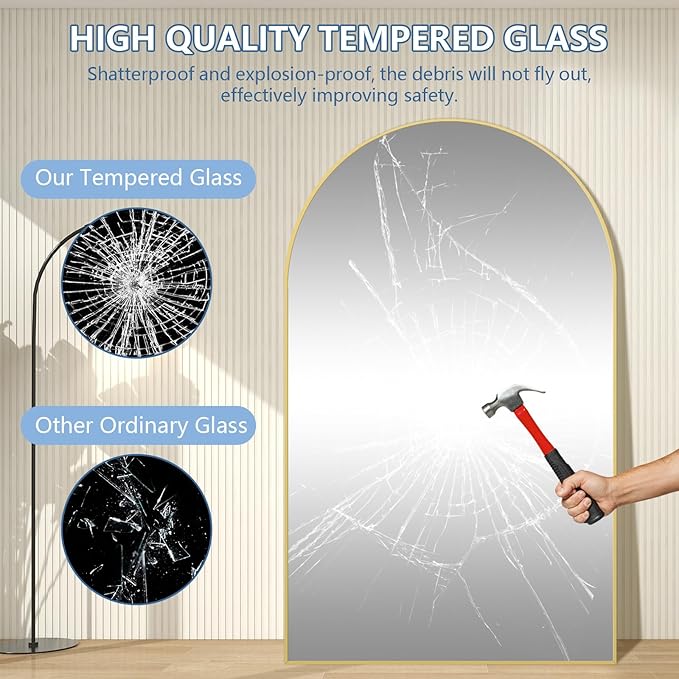 Oversized Floor Mirror Full Length 82"X44", Extra Large Arched Full Length