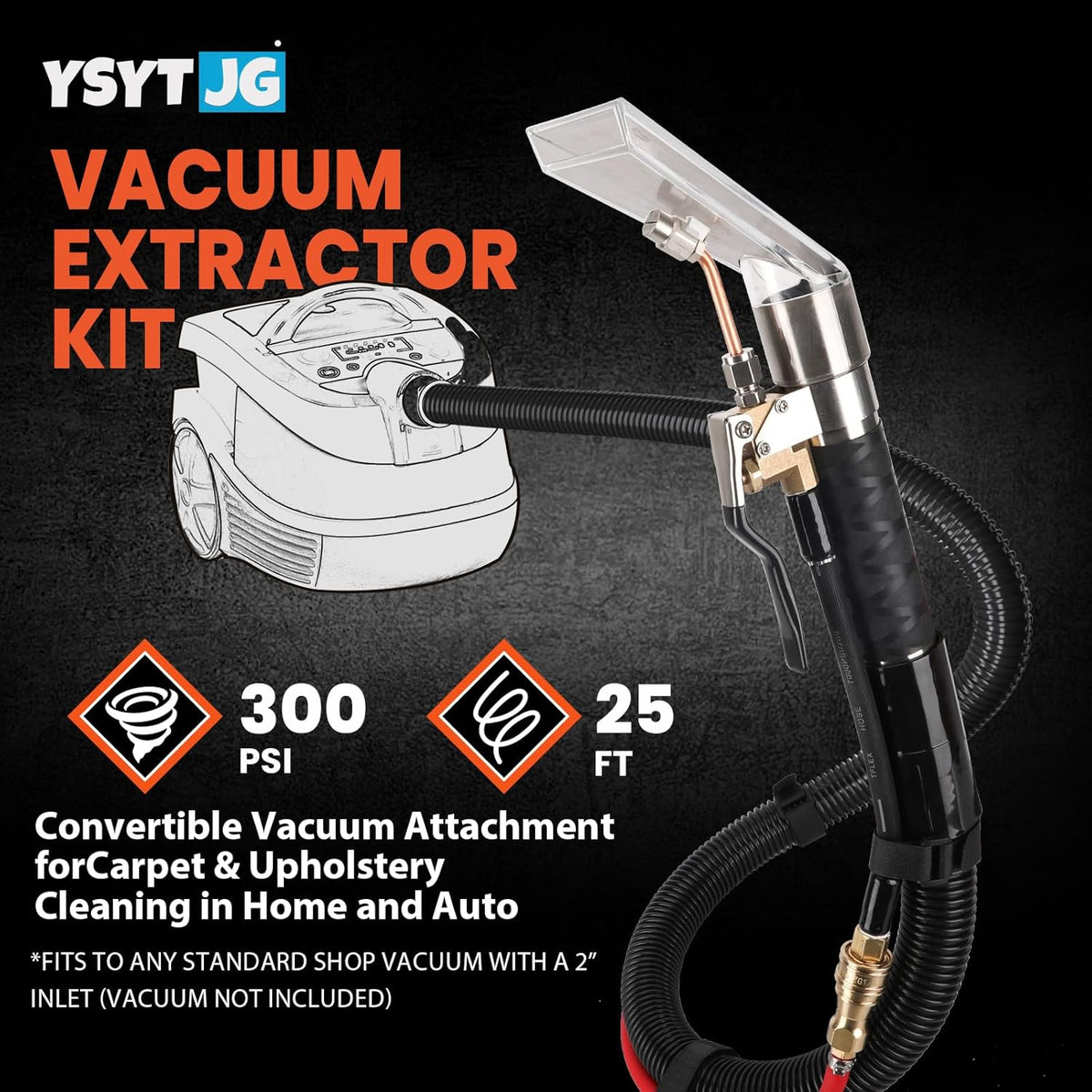 Shop Vac Extractor Kit, Better Extractor Hose Kit for Carpet & Upholstery Cleaning in Home and Auto, with Wand, Hose & Adapter