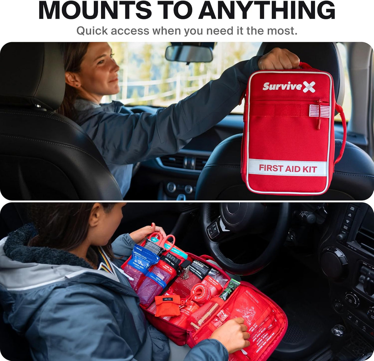 SurviveX Large First Aid Kit - Essential Emergency Supplies for Car, Travel, Hiking & Camping