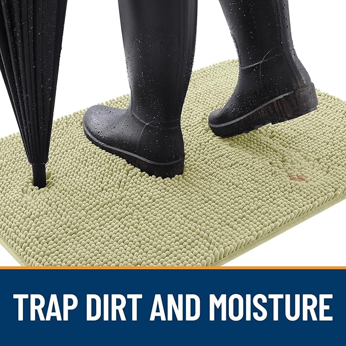 OLANLY Dog Door Mat for Muddy Paws 34x21, Absorbs Moisture and Dirt, Absorbent Non-Slip Washable Doormat, Quick Dry Chenille Mud Mat for Dogs, Entry Indoor Entryway Carpet for Inside Floor, Vanilla
